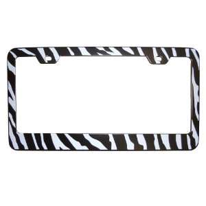   Black and White Metal Zebra Print License Plate Frame: Automotive