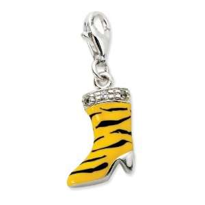   Sterling Silver Click on CZ Enamel Tiger High Heel Boot Charm Jewelry