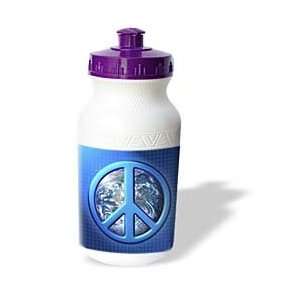   blue peace sign over the planet earth   Water Bottles: Sports