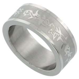   8mm Wedding Band Ring laser Etched Barbed Wire Design, size 9: Jewelry