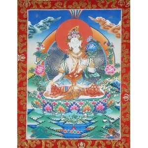  White Tara Tibetan Buddhist Thangka   Fine Quality 