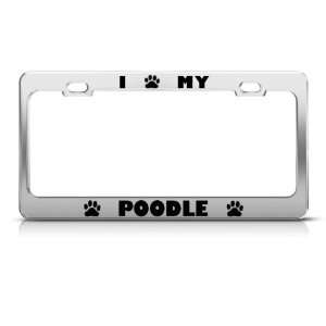 Poodle Dog Dogs Chrome Animal license plate frame Stainless Metal Tag 