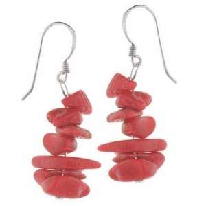   Sterling Silver Pink Genuine Sea Bamboo Coral Chip Earrings: Jewelry