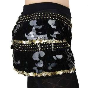 Chiffon Gold Coins Paillettes Belly Dance Hip Scarf, Shining Scale 