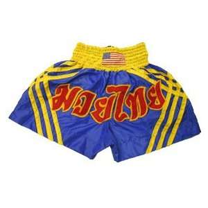  Muay Thai Fight Shorts in Blue/Yellow: Sports & Outdoors