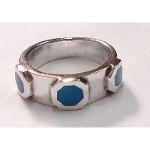  3 Turquoise Stone Silver Ring (Size 6) 