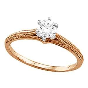  18K Rose Gold Diamond Engraved Solitaire Engagement Ring 