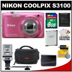  Nikon Coolpix S3100 14.0 MP Digital Camera (Pink) with 8GB 