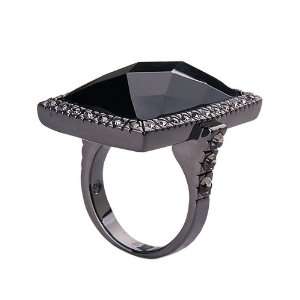 com Black Ruthenium Finish Dome Shaped Rectangular Ring with Diamond 