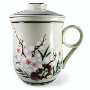  Chinese Porcelain Mug   White Blossoms (Set of 2 