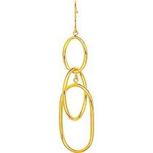  14K Gold 3 Tier Oval Dangle Wire Earrings Jewelry: Jewelry