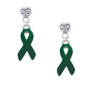  Green Ribbon Mini Heart Charm Earrings: Arts, Crafts 