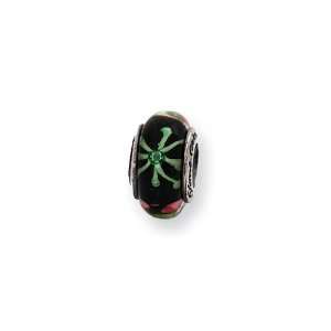   Green Floral, Glass Charm for Pandora and most 3mm Bracelets: Jewelry