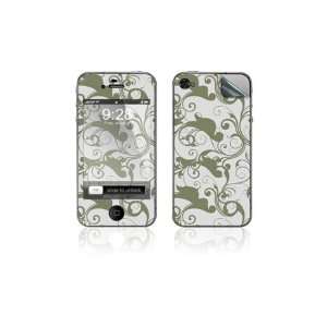  iPhone 4 Smart Touch Skin   White with Gray Floral Swirls 
