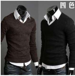 Mens slim fit V neck knit sweater bottoming shirts 5 colors 3 size 