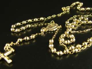 10k YELLOW GOLD ROSARY DIAMOND CUT NECKLACE CHAIN 25+4  