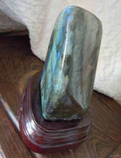 58LB natural labradorite rock flash with wood stand  