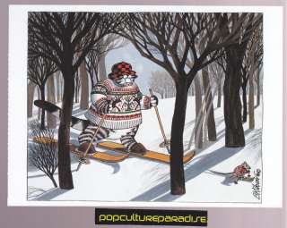 KLIBAN CATS ART POSTCARD Kitty skiing after mouse  