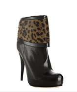 Fendi black leather leopard pony hair cuffed boots style# 311502701