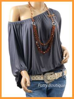 Funky One/Off Shoulders Boho Blouse Top, S M  