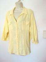 Sz 3x Denim & Co yellow top shirt embroidered 3/4 sleeve cotton plus 