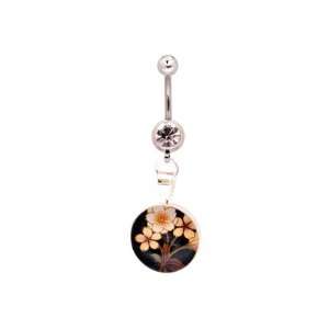 Japanese Flower Picture Dangle Belly Ring 14g Style 4