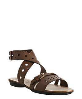 Tods deep brown cutout leather Forature flat sandals   up 