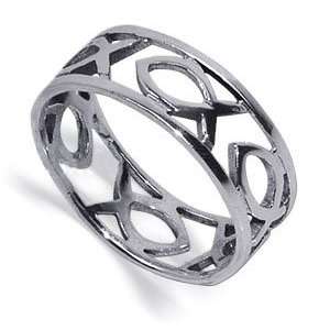   7mm Wide Popular Christian Fish Cut out Band Ring Size 11: Jewelry