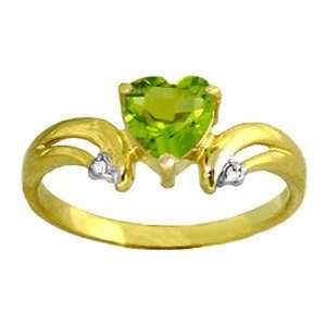    Genuine Heart Peridot & Diamond 14k Gold Promise Ring: Jewelry
