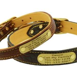  Super Soft Leather Dog Collar with Personalized Name Plate 