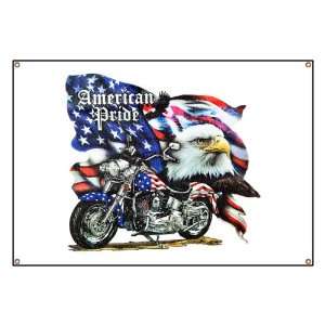  Banner American Pride US Flag Motorcycle and Bald Eagle 