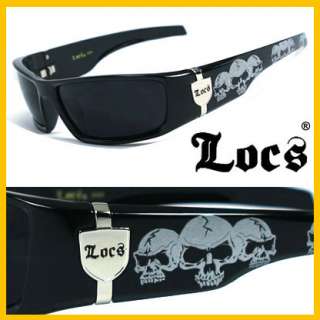 Locs Mens Cholo Biker Sunglasses   Black (Skull) LC55  