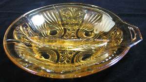 IRIDESCENT YELLOW CARNIVAL GLASS DIVIDED DISH BOWL  