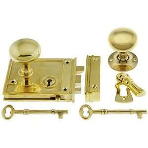   Locks. Brass Horizontal Rim Lock Set With Solid Brass Door Knobs: Home