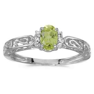   White Gold August Birthstone Oval Peridot And Diamond Ring: Jewelry