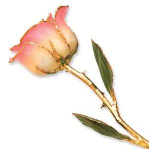  Lacquer Dipped Gold Trim White Pink Rose: Jewelry