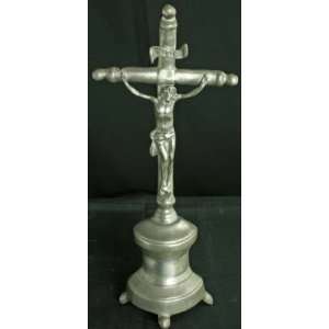  Vintage French Pewter Standing Crucifix Cross Christ 