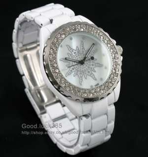 Unisex Diamond White Stainless Quartz Wrist Watch  