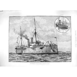  WELLS OLD PRINT 1889 NAVY REVIEW WAR SHIP MAGICIENNE