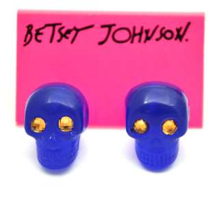 Original Betsey Johnson Crystal Skull Stud Earrings  