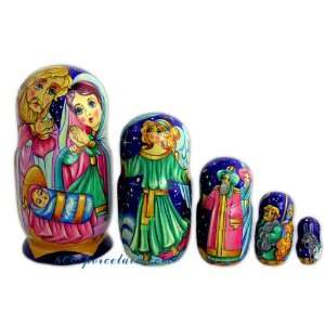  5 Nested Wood Hand Painted Nativity Doll