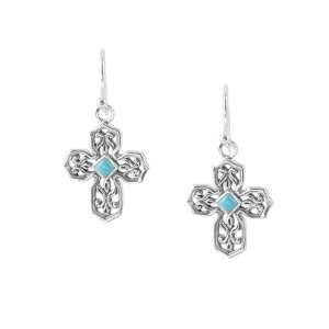  Barse Sterling Silver Turquoise Cross Earring: Jewelry