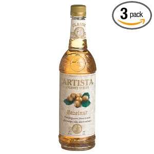 Artista Gourmet Syrup, Hazelnut, 25.4 Ounce Bottles (Pack of 3 