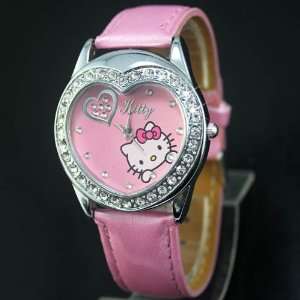  Hello Kitty Pink Heart Shape Crystal Wrist Watch + Free 