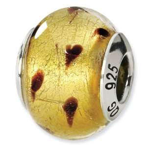    925 Silver Gold Brown Italian Murano Glass Charm Bead Jewelry
