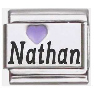  Nathan Purple Heart Laser Name Italian Charm Link Jewelry