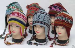 Hand Knitted Ear Flap Winter Ski Hats Womens  