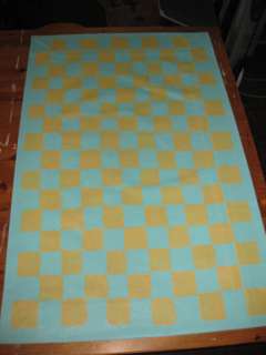 Bird Egg Blue and Yellow Ochre Floorcloth Rug 3 x 4  