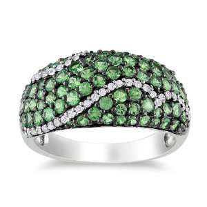  Sterling Silver, Diamond and Tsavorite Ring, (.12 cttw, GH 