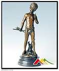 100% Real Bronze statue boy w/bird bronze Sculpture PAN, SIGNEDA 